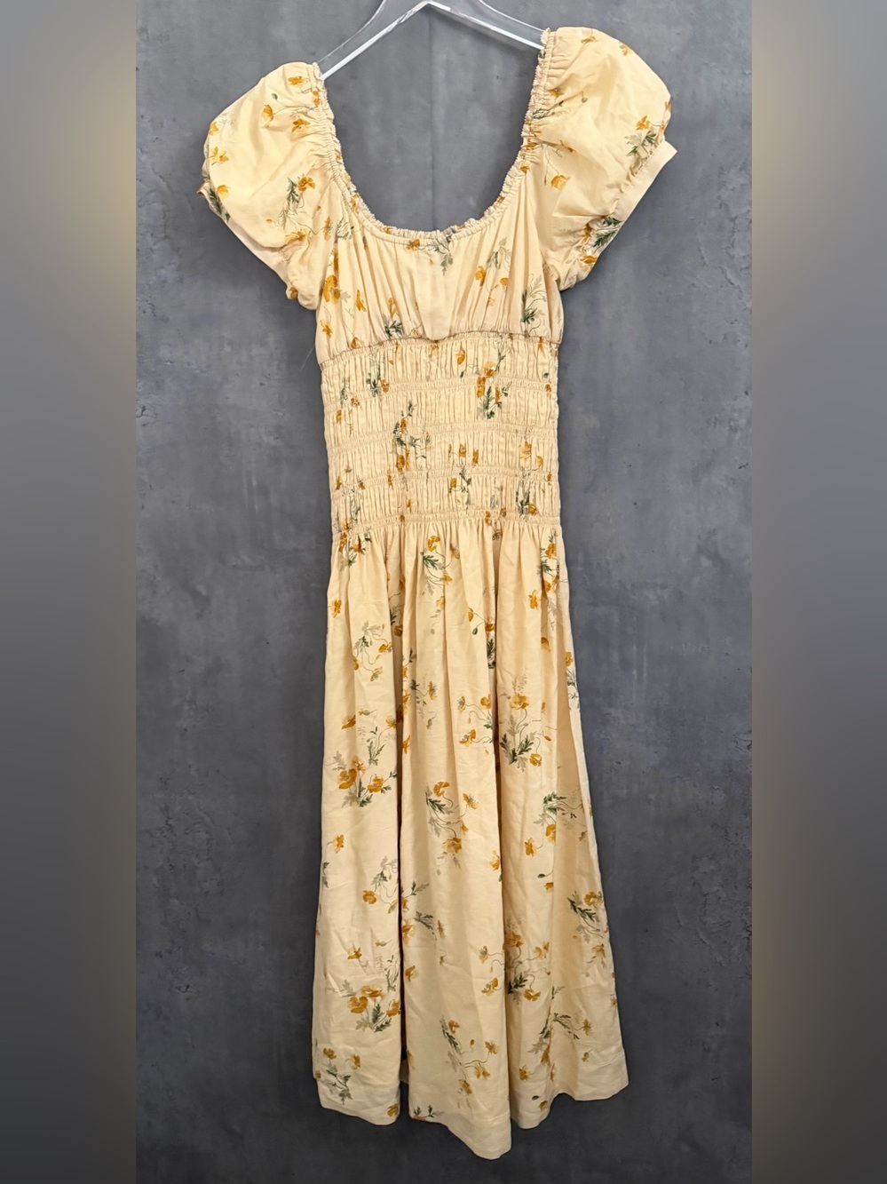 Reformation Riva Puff-Sleeve Smocked Midi Dress B1438 - Picture 4 of 5